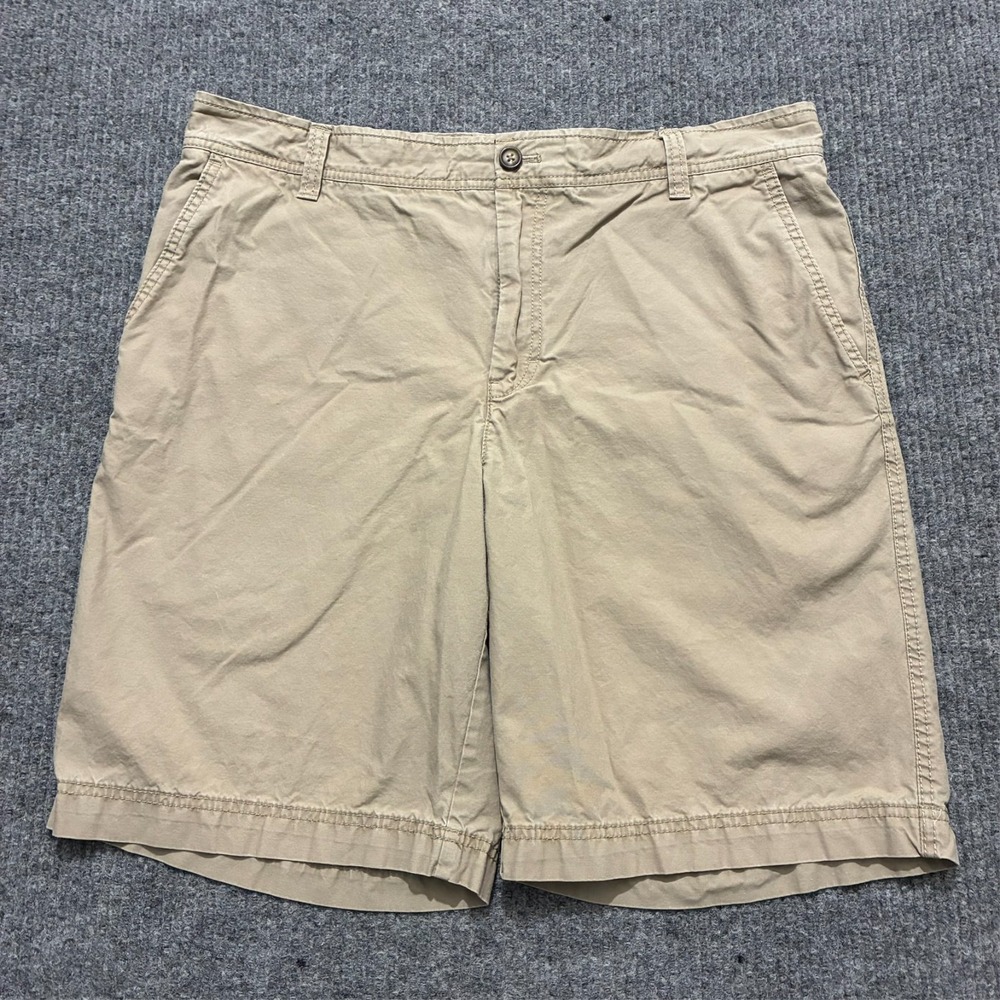 IZOD‎ Seaside Poplin Mens Chino Shorts Size 36 Beige Sun-Faded Classic Mid Rise